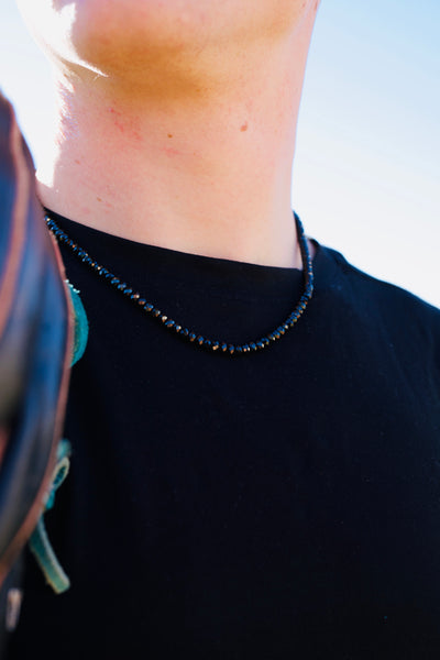 Faceted Black Spinel Beaded Necklace 4mm (Silver)