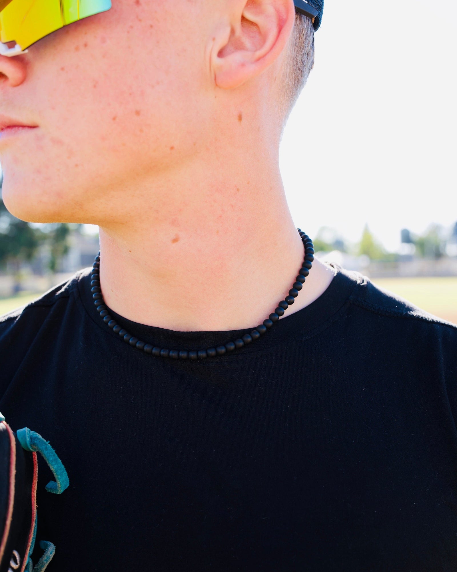 Matte Black Onyx Beaded Necklace 6mm (Silver)