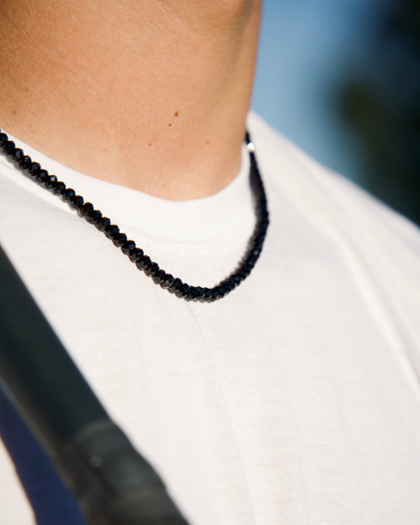 Faceted Black Spinel Beaded Necklace 4mm (Silver)