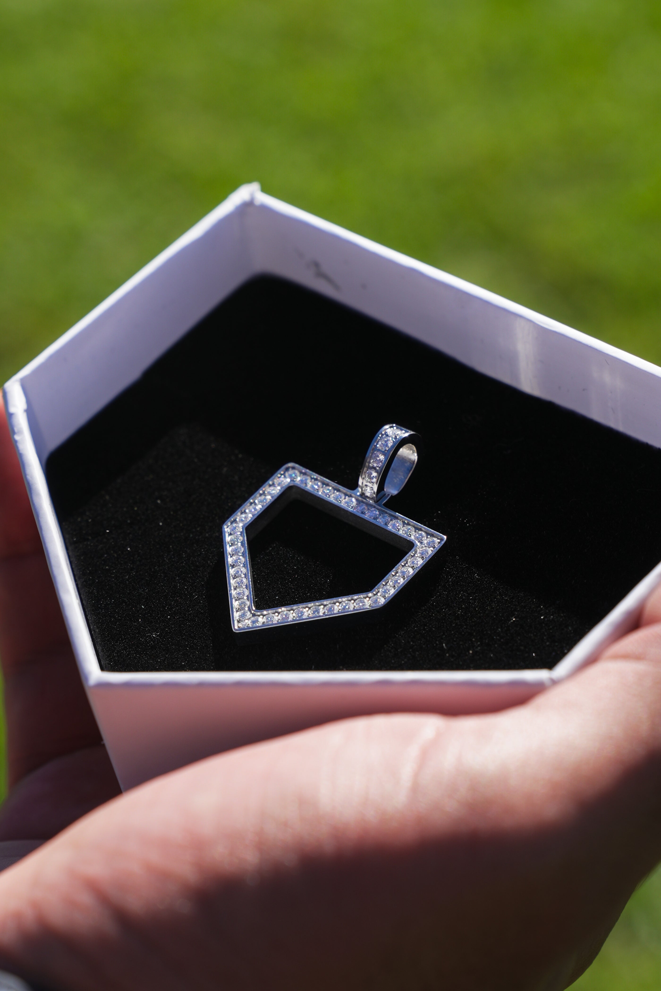 ICED Home Plate Pendant with Moissanite Diamonds