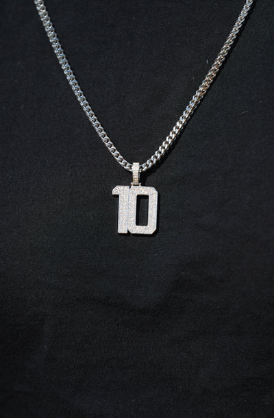 Iced Jersey Number Pendant with Moissanite Diamonds (Silver Rhodium)