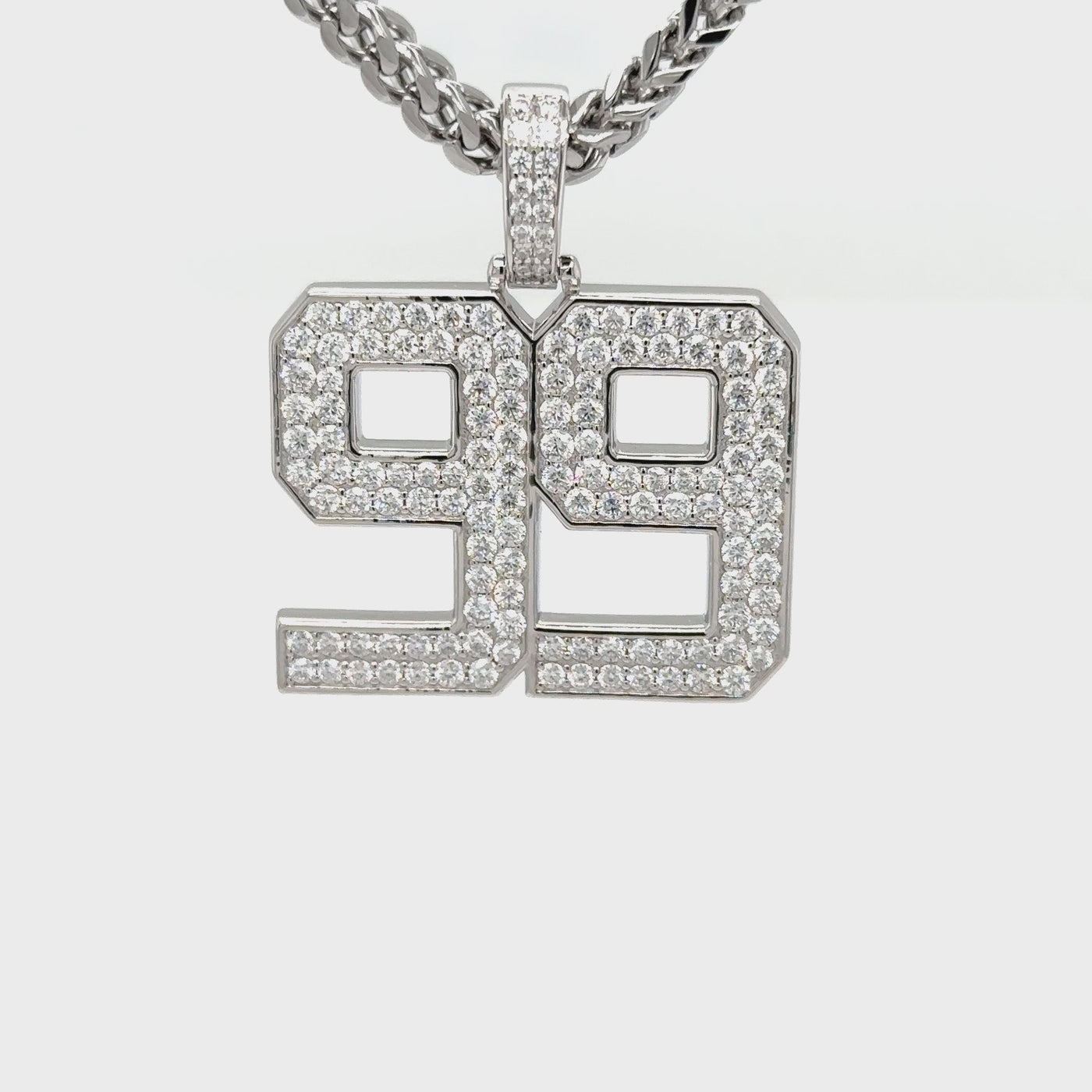 Iced Jersey Number Pendant with Moissanite Diamonds (Silver Rhodium)